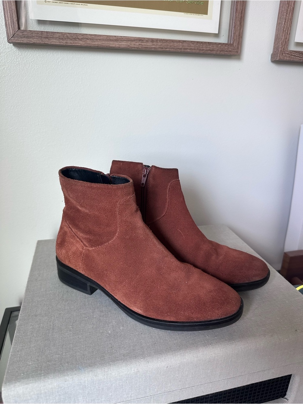Clarks Women's Suede Ankle Booties in Rust Brown